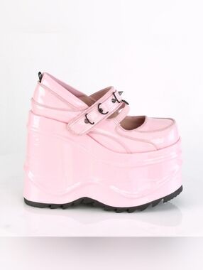Like New Demonia Wave 48 Platform Mary Jane Shoe in Holographic Pink SIZE US 11